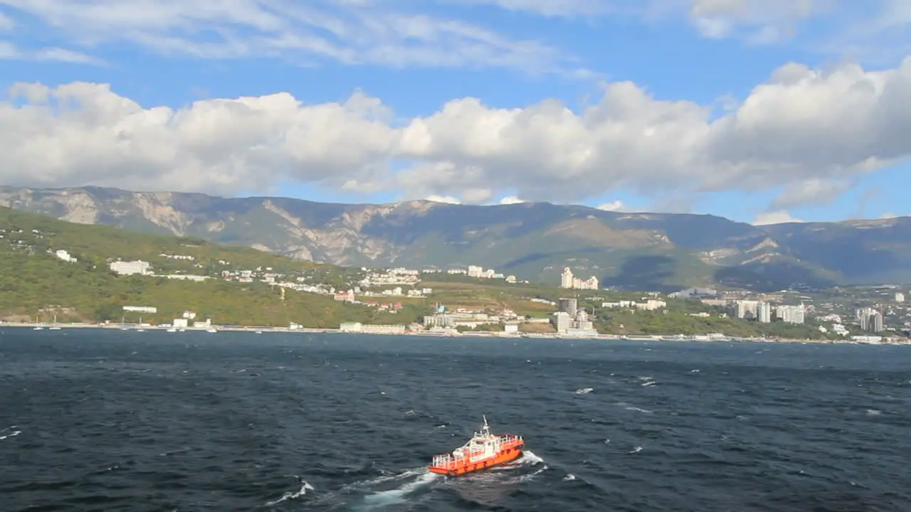 Ukraine Crimean coast near Yalta with tug time lapse c