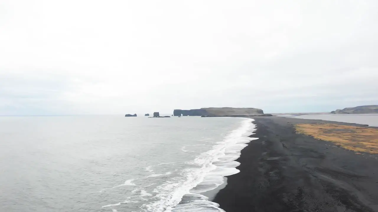 Sea waves and stark atlantic coastline of black sand Reynisfjara beach