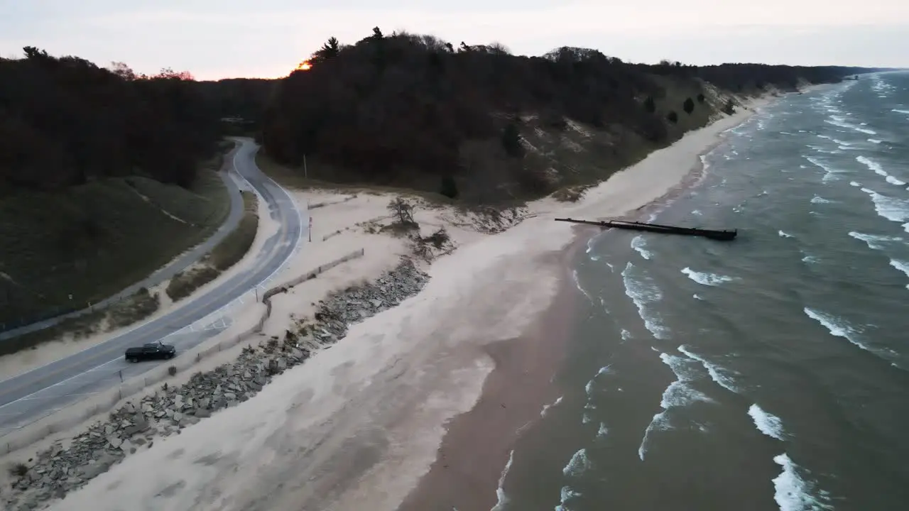 The Curve on beach Street at Pere Marquette during Winter Storm