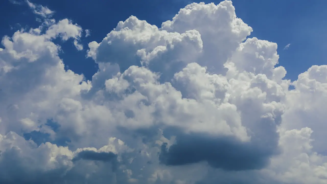 4k Color Time Lapse looking at dramatic fluffy white clouds moving upward through the scene