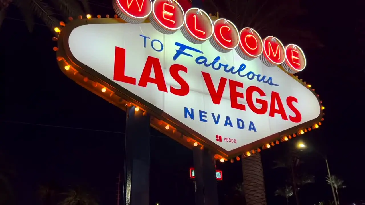 Fabulous neon landmark Las Vegas strip welcome billboard signage lit at night