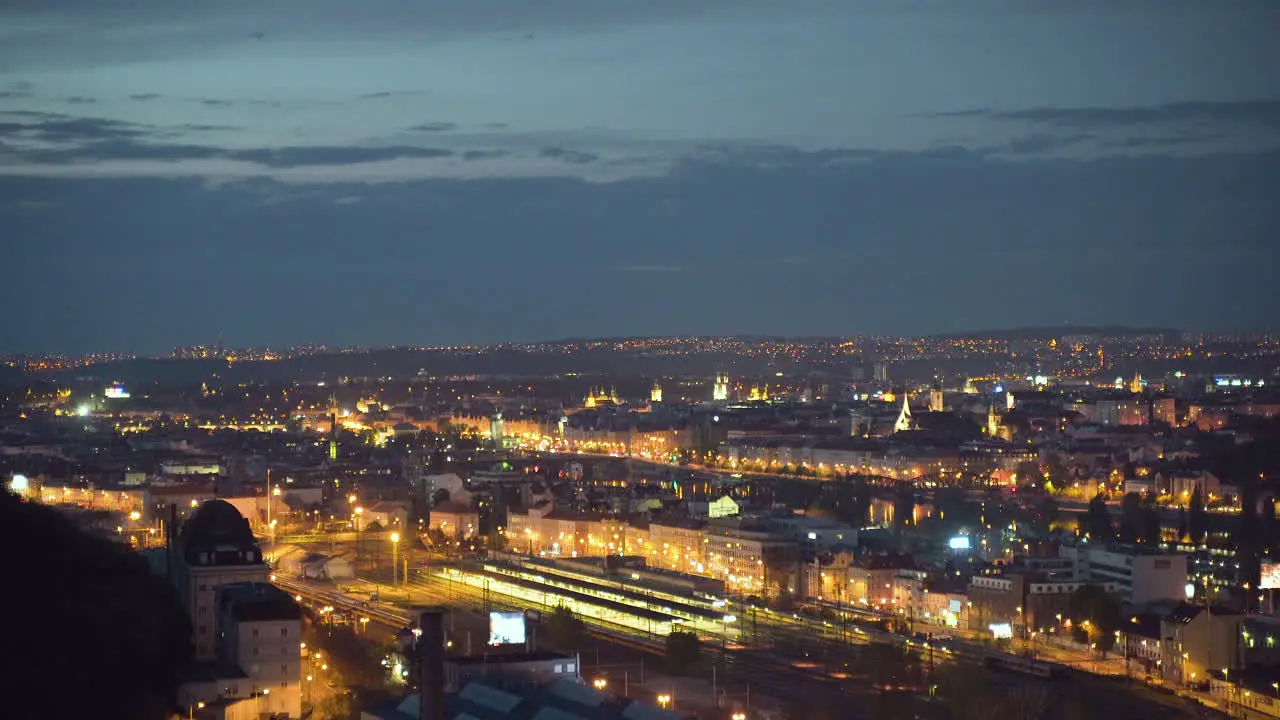 Illuminated Prague city center skyline at night Czechia view from Děvín hill