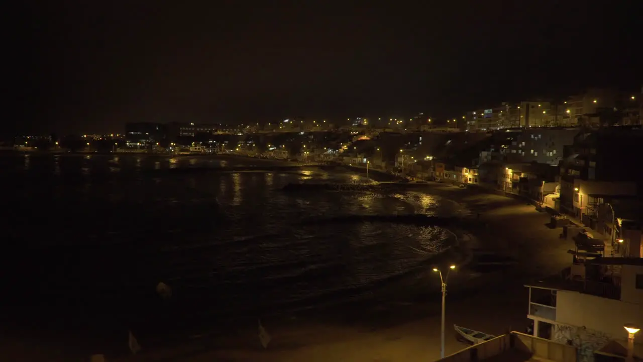 A Night View of San Bartolo Lima Peru Along the Beachfront with Street Lights in the City