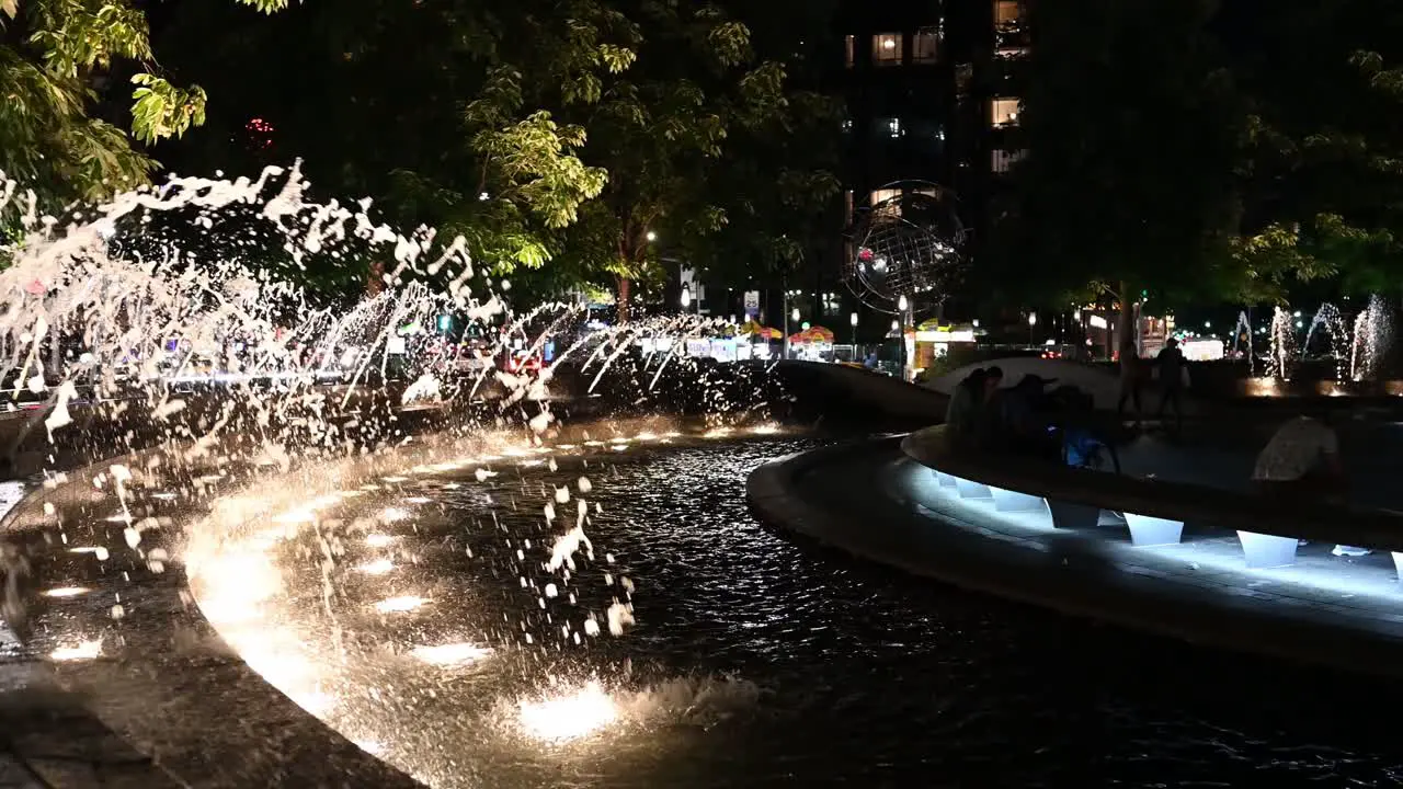 Columbus Circle NYC fountains at night