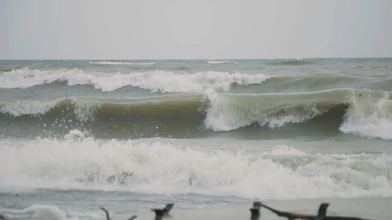 Scenic Big Ocean Sea Waves Crashing On Coastline During Storm