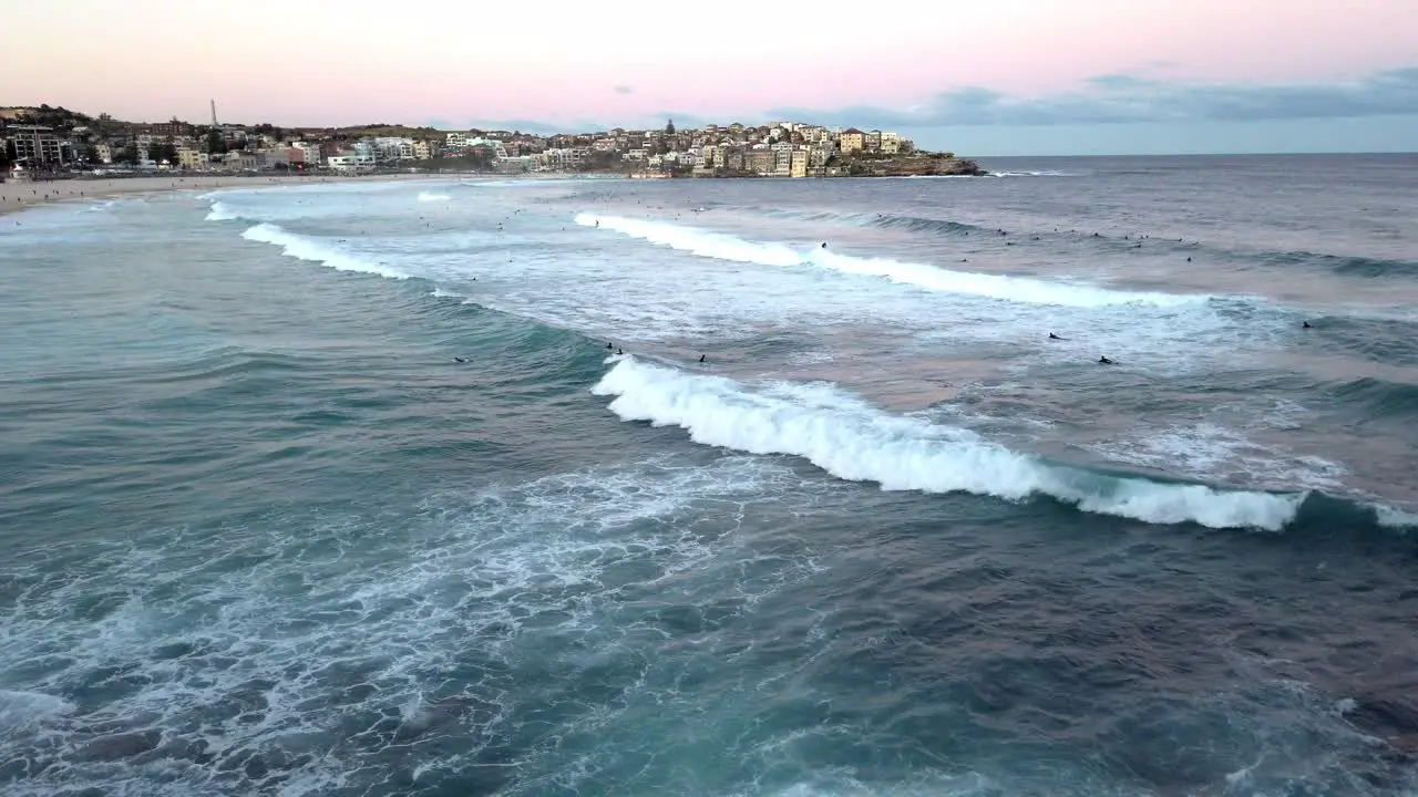 Stormy Waves With Surfers On Suburb Beach Of Bondi In Sydney New South Wales Australia