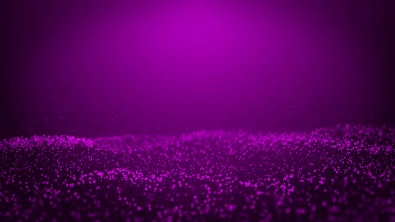 Simulation of flying over sea waves with particle effect of purple color