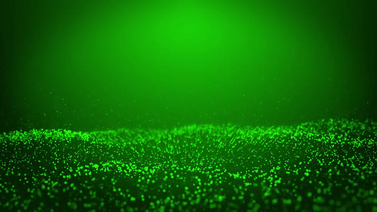 Simulation of flying over sea waves with particle effect of green color