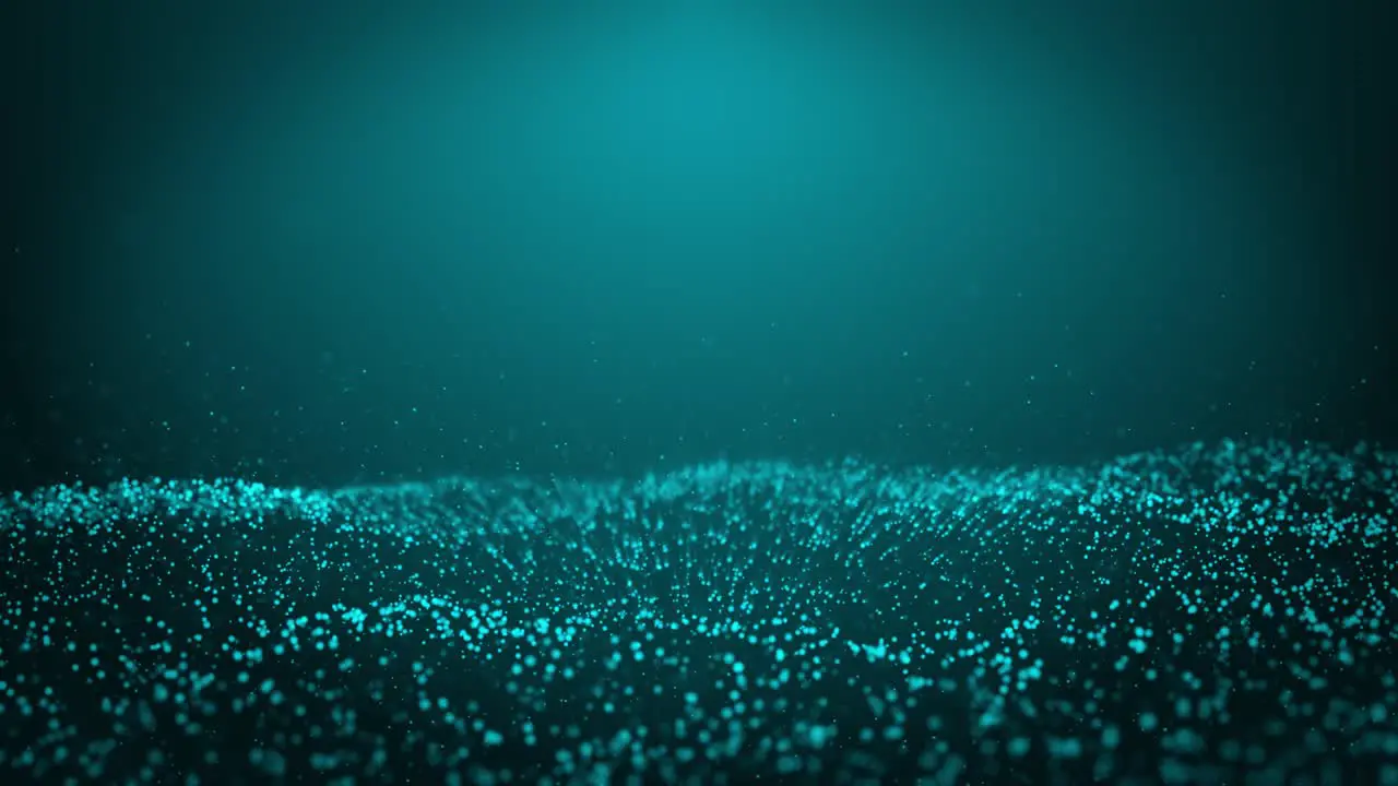 Simulation of flying over sea waves with particle effect of blue color