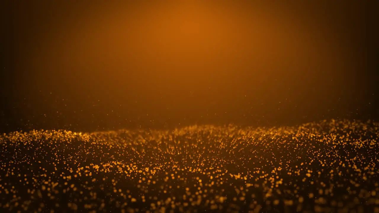 Simulation of flying over sea waves with particle effect of orange color