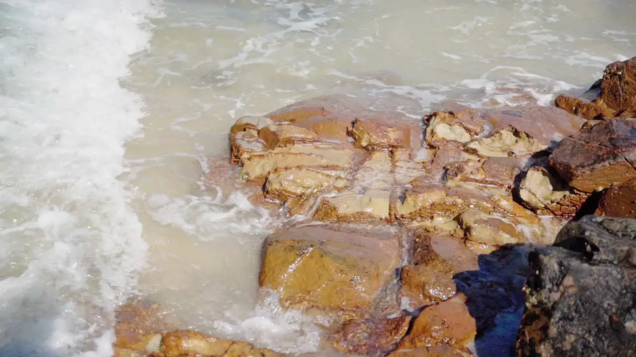 Waves Hit The Rock Shore Of Noosa National Park In Queensland Australia