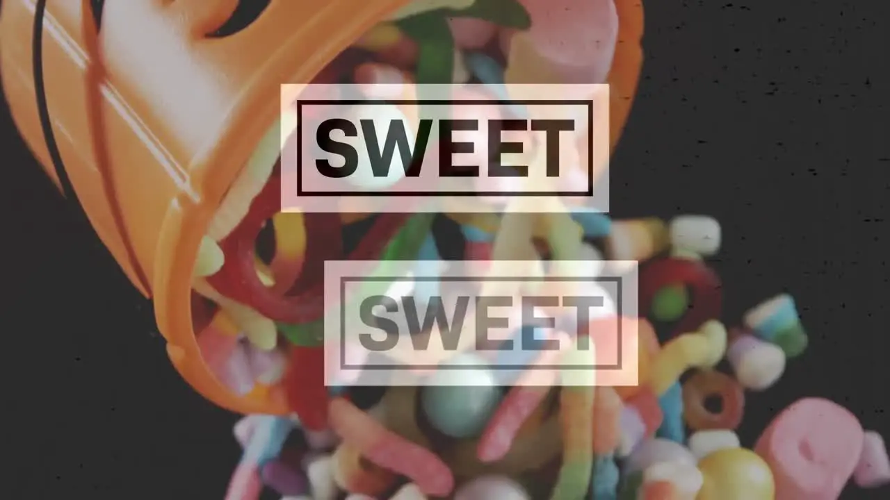 Animation of sweet text over halloween candy