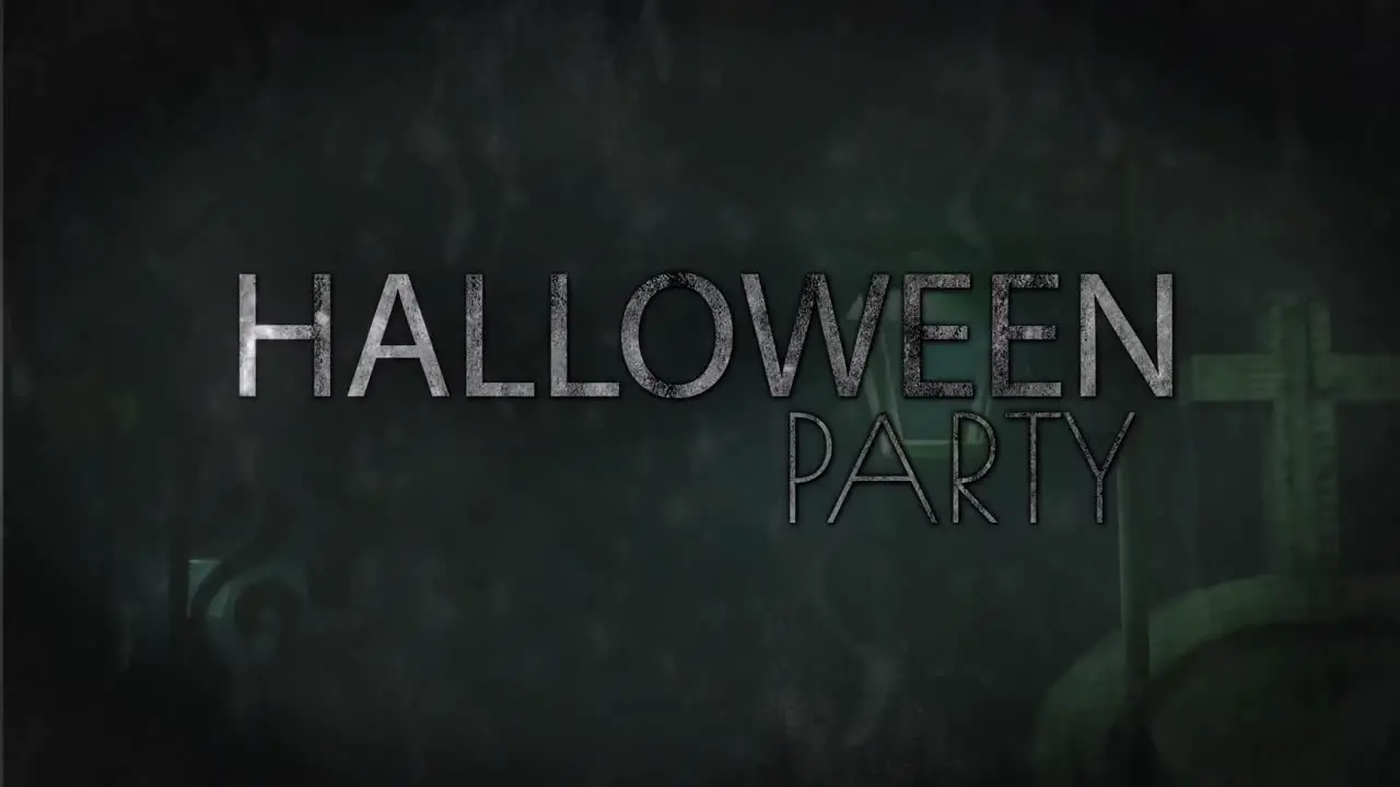 Animation of haloween party over cemetery and lantern at night