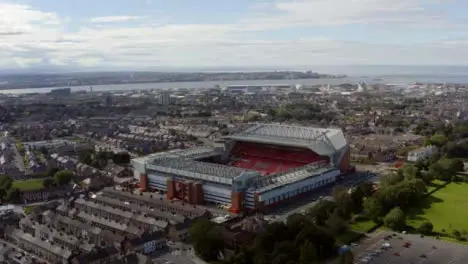 Drone Shot Approaching Anfield Stadium