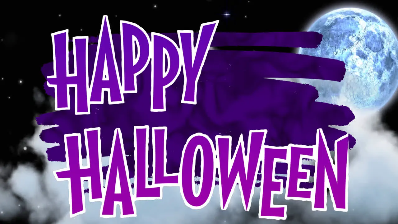 Animation of halloween greetings over night sky with clouds and full moon