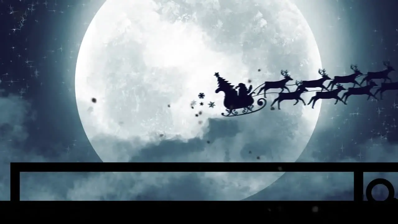 The silhouette of santa claus and his reindeer flying in front of a full moon is a popular christmas