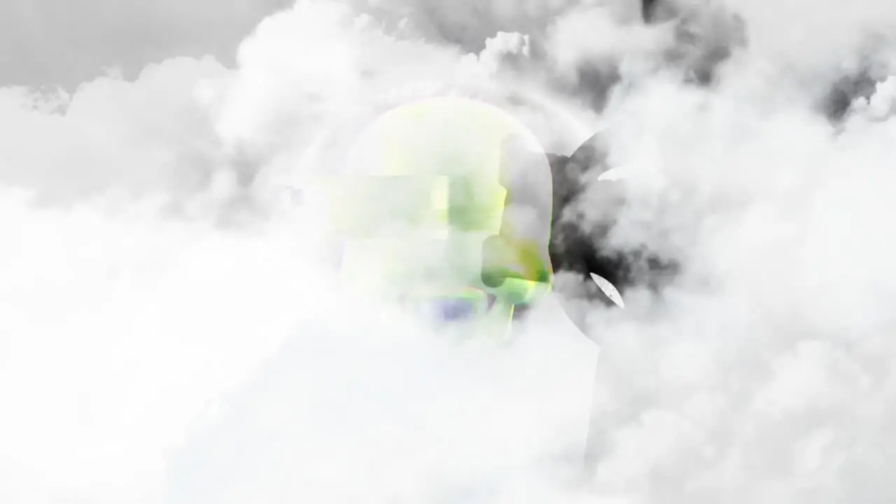 Animation of clouds over a digital composite spinning skull head