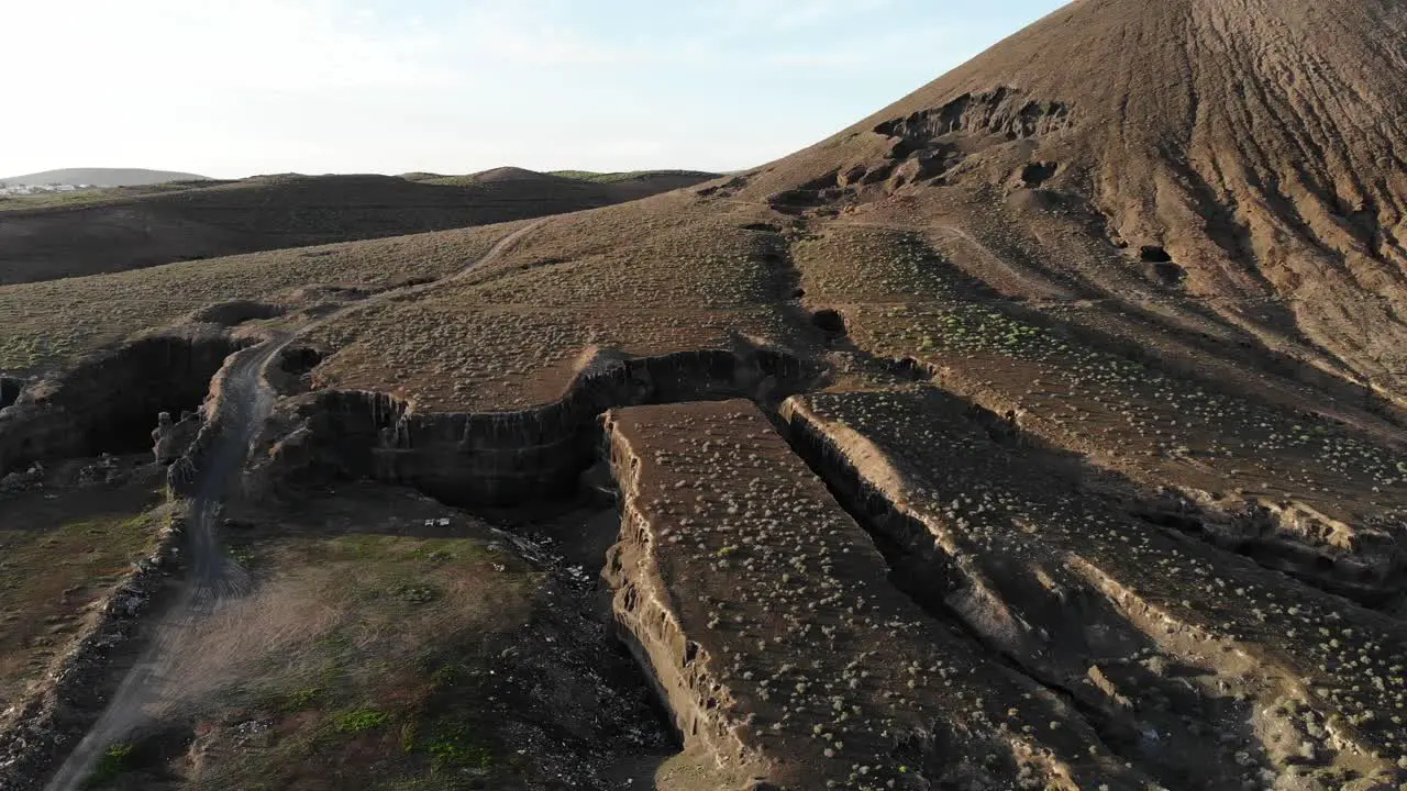 Flying over an ancient lava eruption near a sleep volcano in Lanzarote