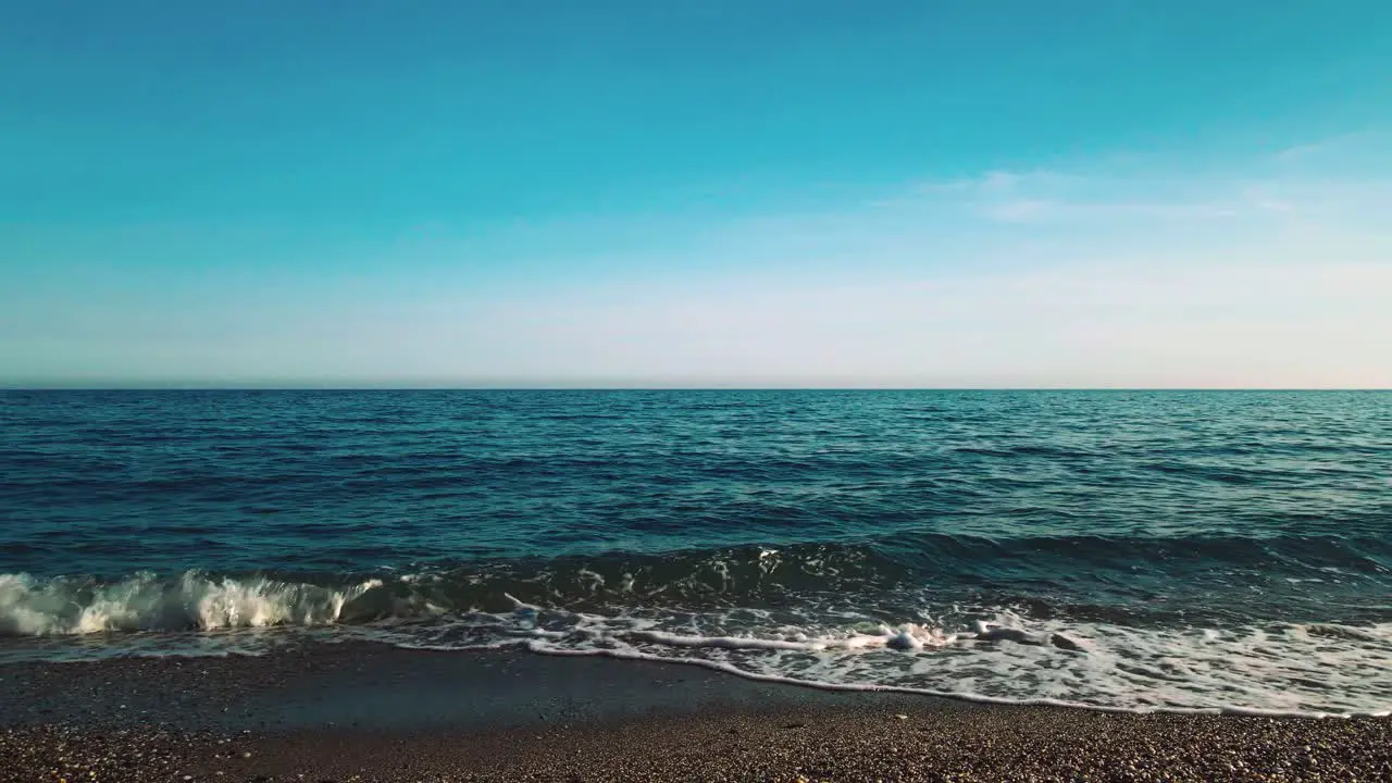 Waves at the beach on a clear blue sky