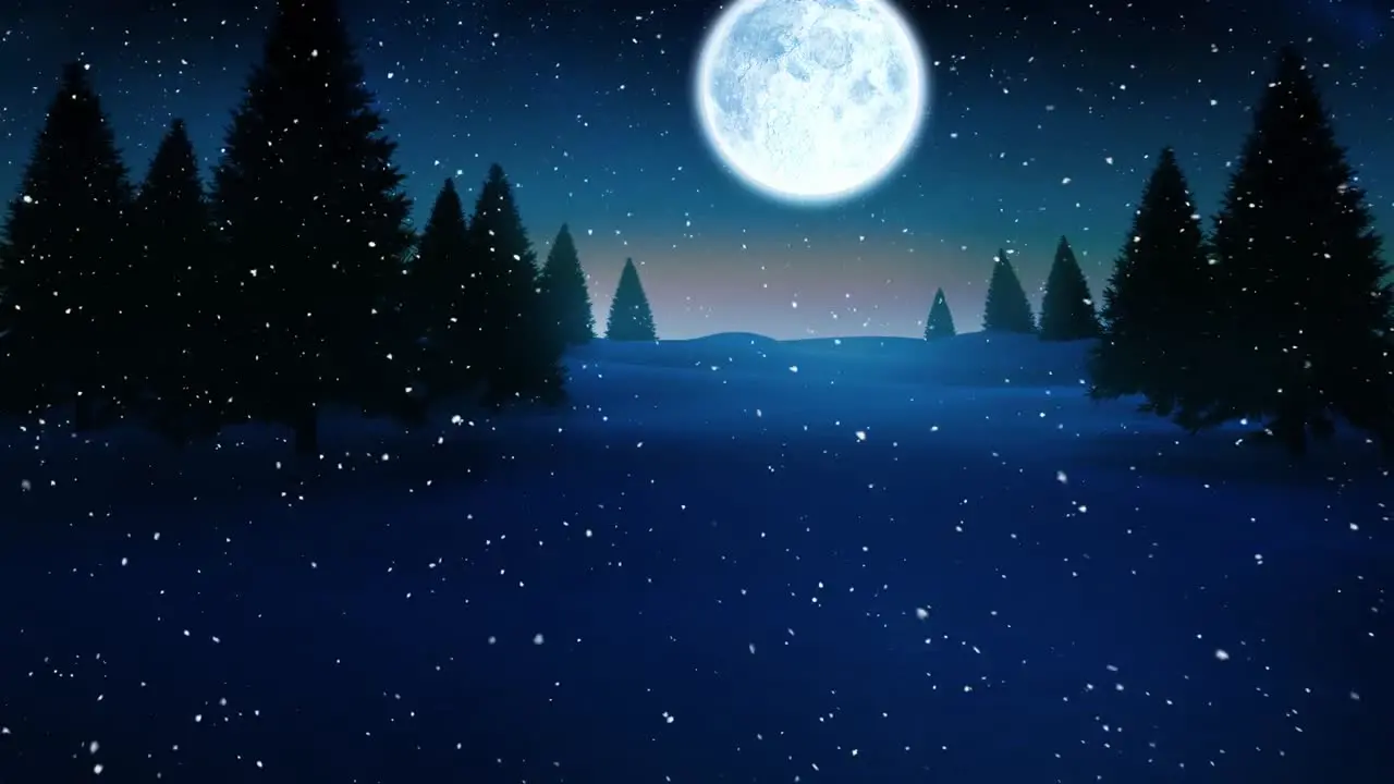 Falling snow and Christmas night starry sky and moon