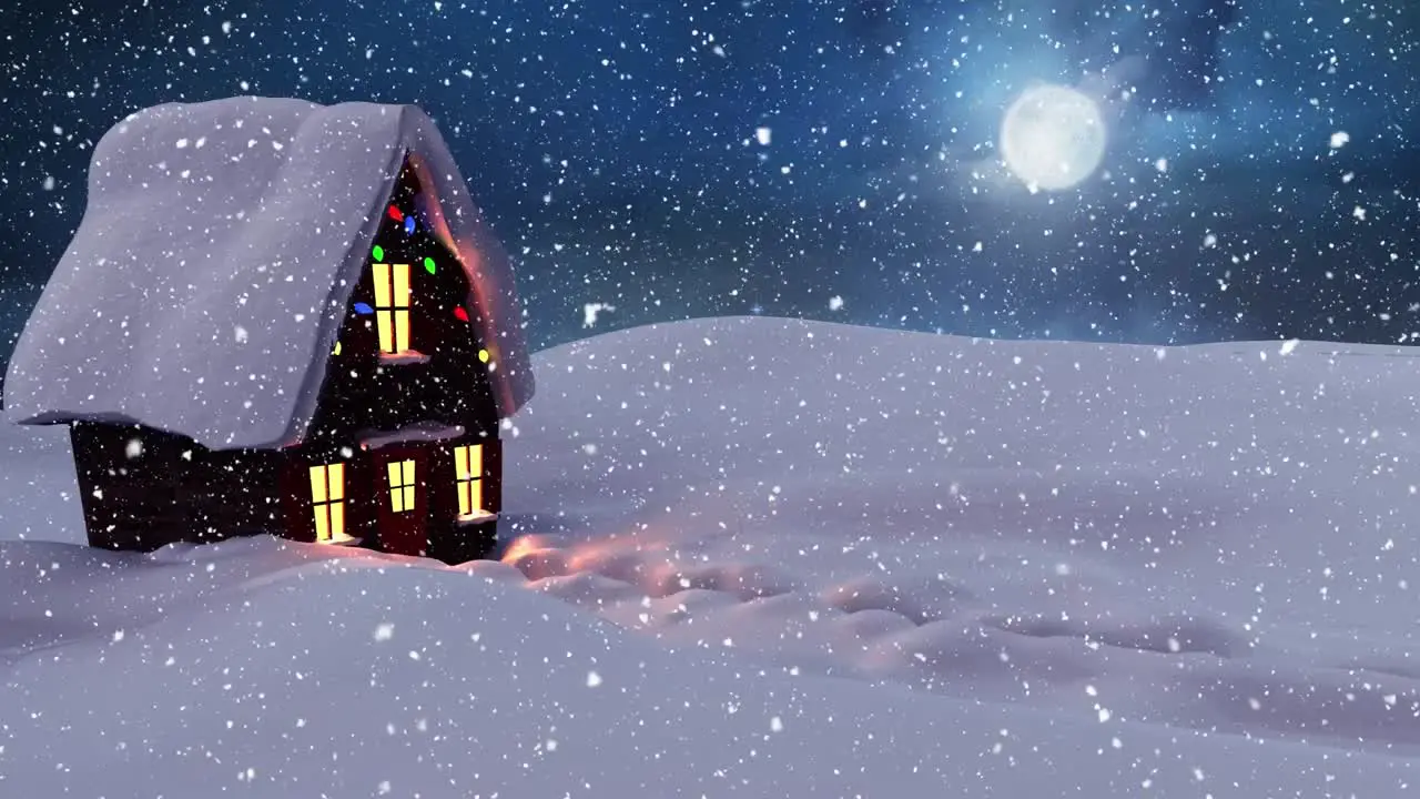 Animation of winter scenery with snow falling