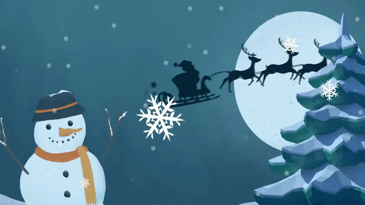 Animation of winter scenery with snowman