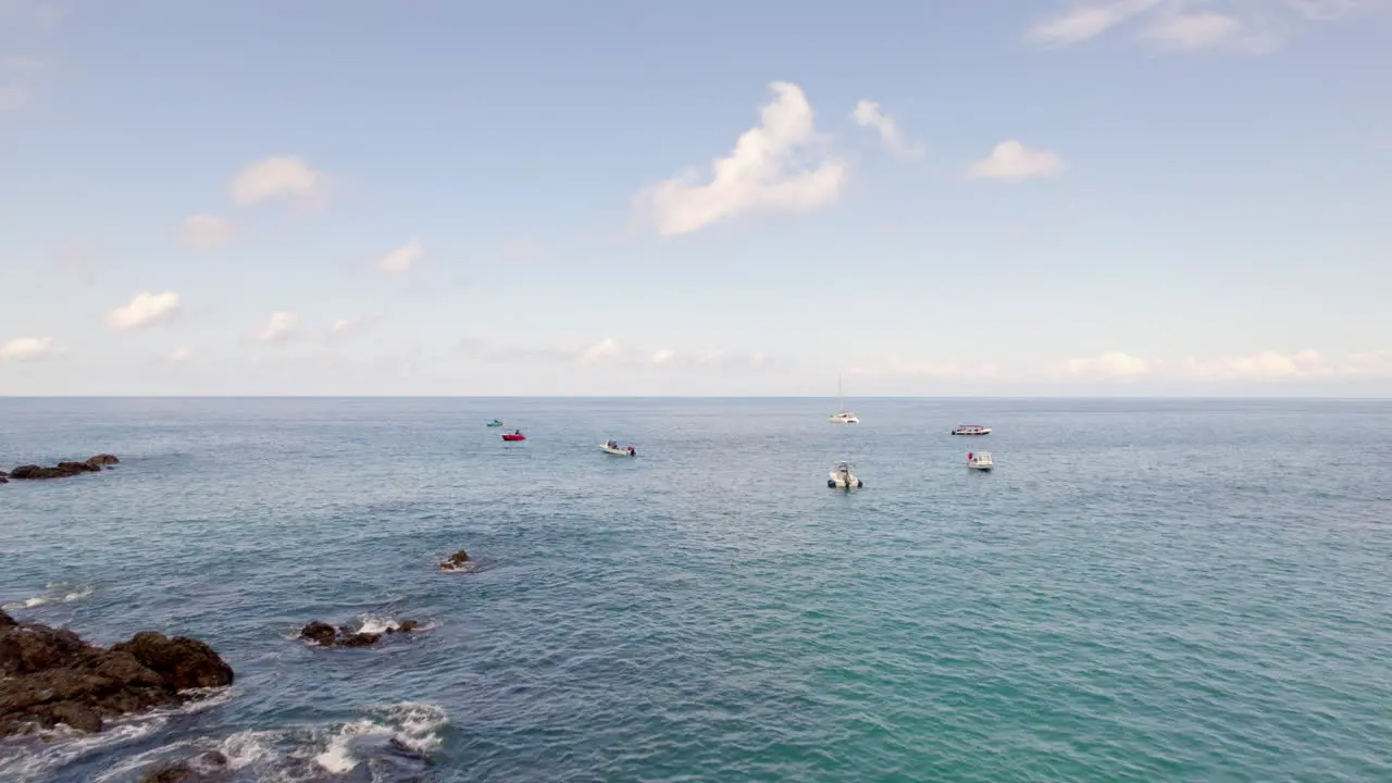 Overtake Shot Of Boats Anchored In Fabulous Blue Seascape Trevallyn Tasmania Australia