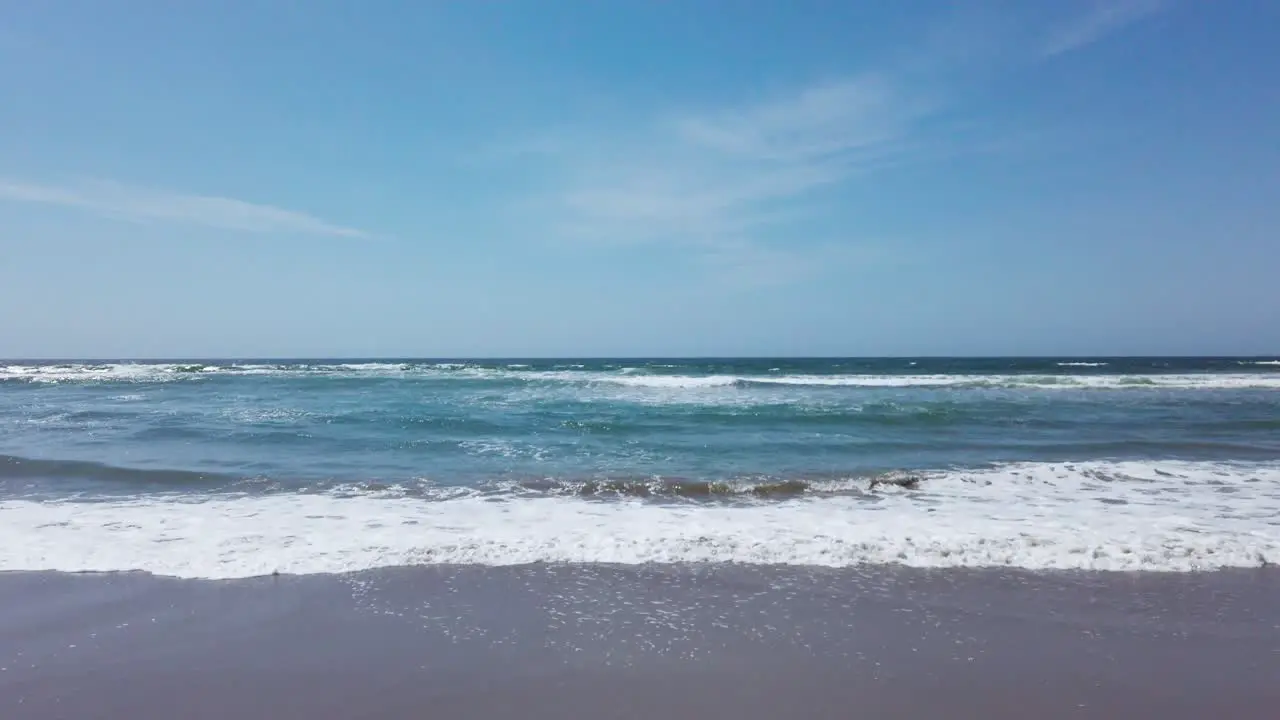 Blue ocean waves on the sandy beach and clear blue sky