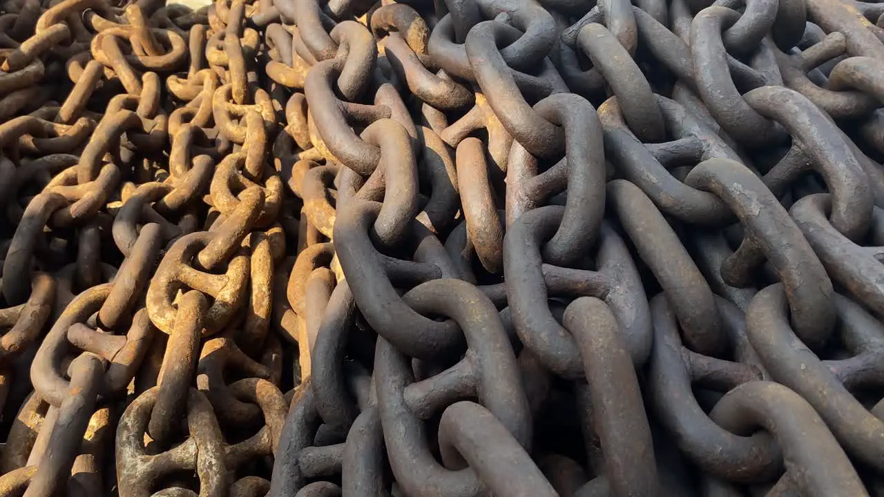 Close Up View Of Pile Of Ship Chain