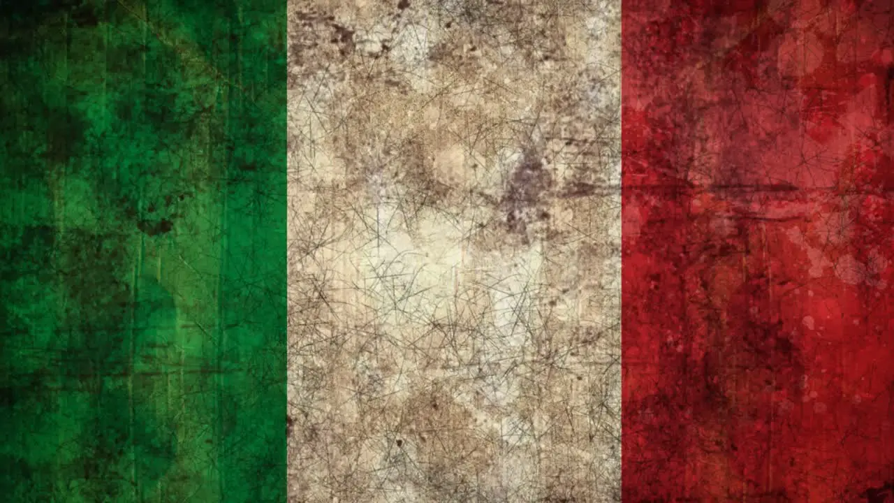 Animation of grunge textured effect in seamless pattern over italy flag background with copy space