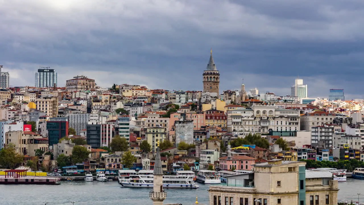 Timelapse video against Galata Tower in cloudy sky in Istanbul