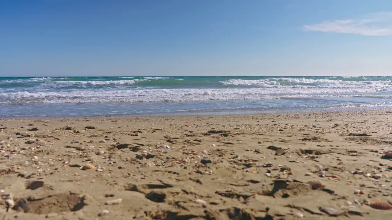 Beach waves with a clear blue sky