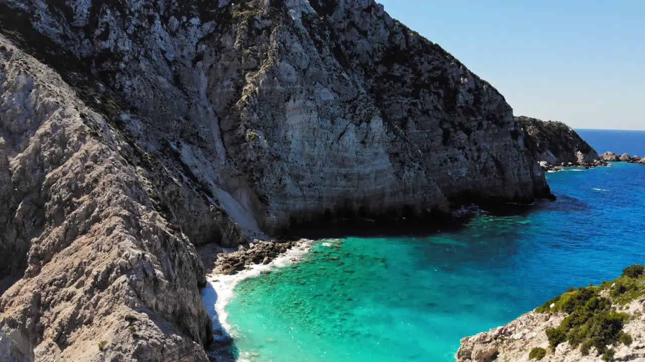 Beautiful white rock mountains of Kefalonia by the sea -Aerial