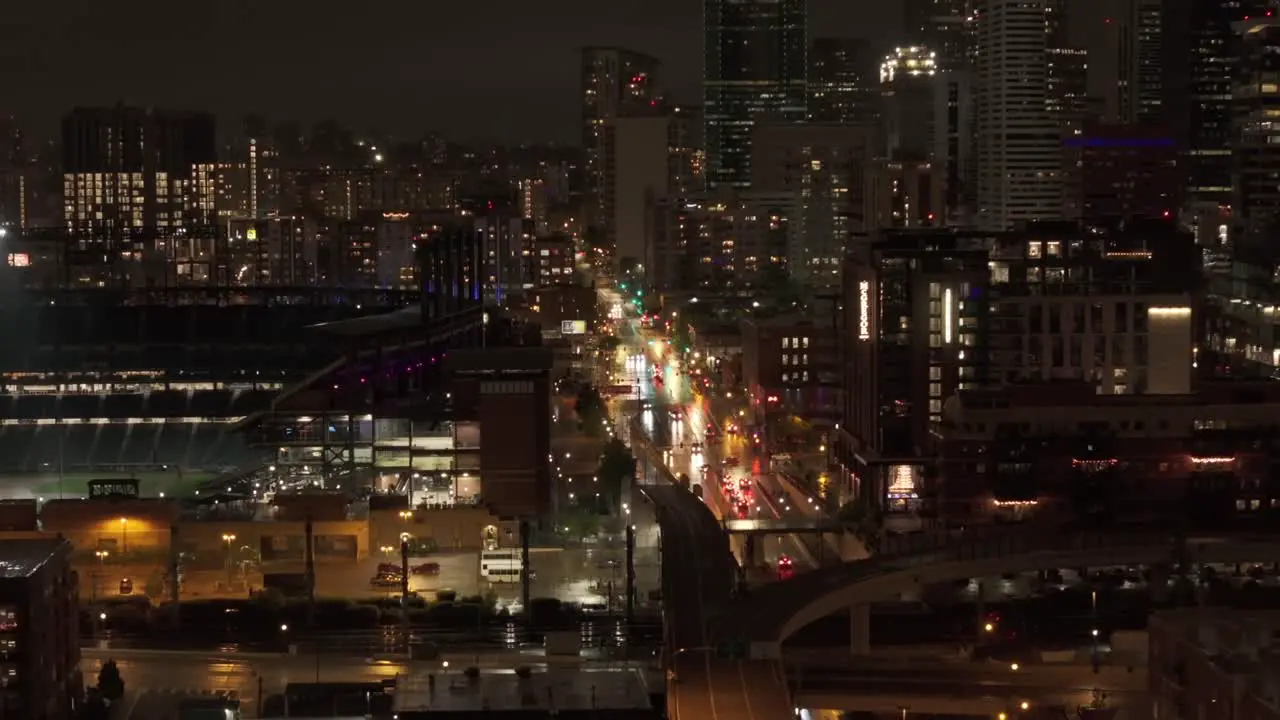 Nighttime view of Denver CO downtown