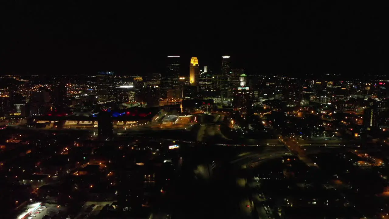 aerial footage of downtown Minneapolis at night