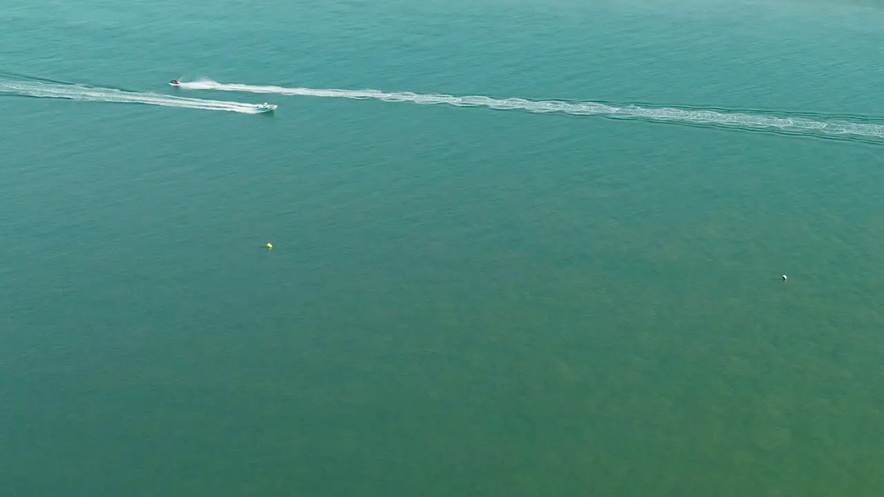 Aerial View Of Speedboats Passing Each Over At El Rompido In Spain