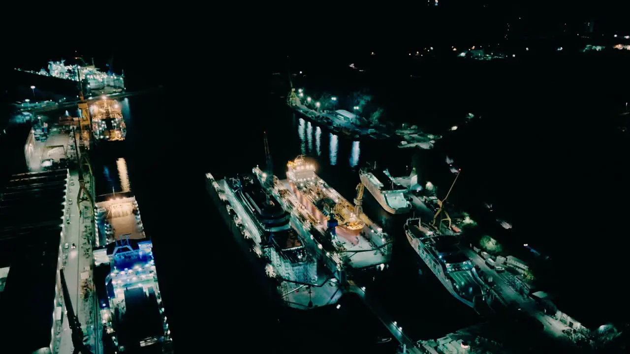 Illuminated Shipyard In Rijeka Croatia At Night Inspire 2 Drone Shot