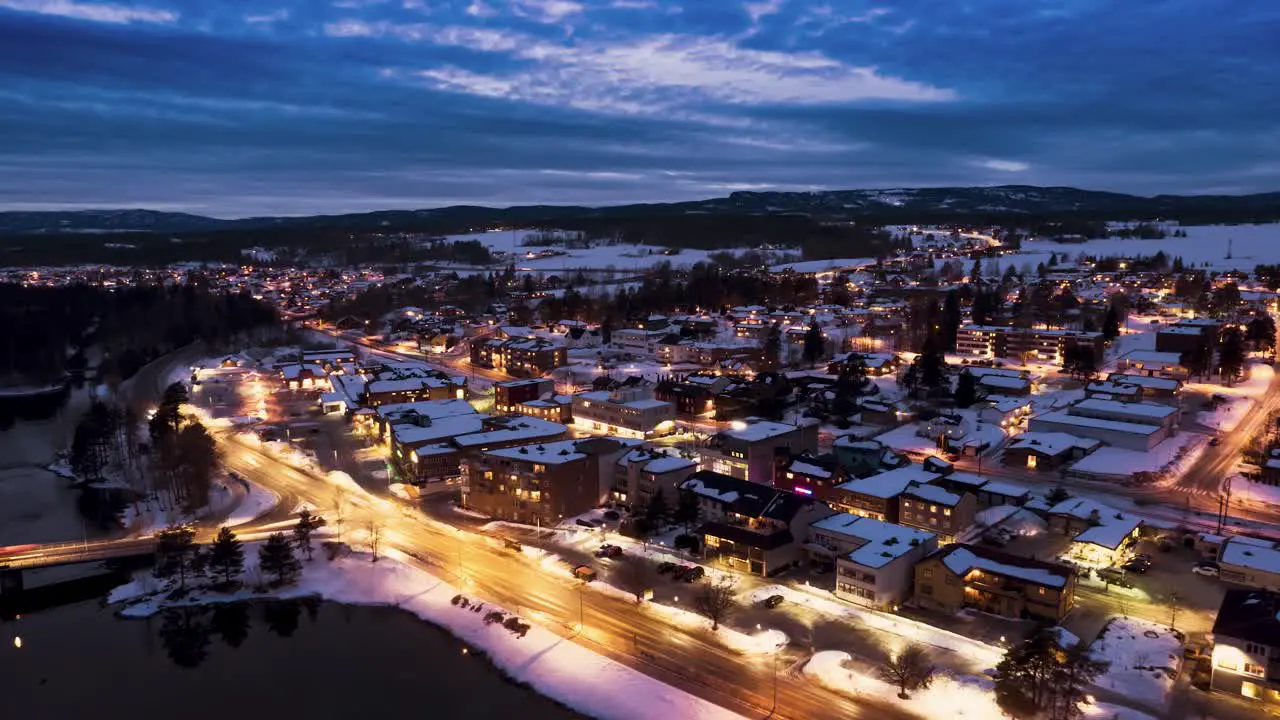 Beautiful evening hyperlapse of small town Vikersund in Viken Norway