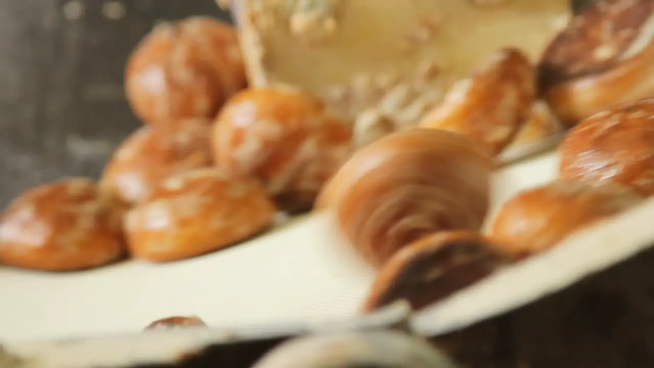 Pastelitos Dulces En La Cinta Transportadora De La Fábrica Proceso De Trabajo Del Transportador De Fábrica