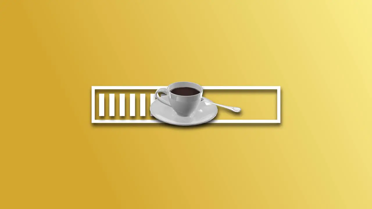 3d Coffee cup moving along a loading bar