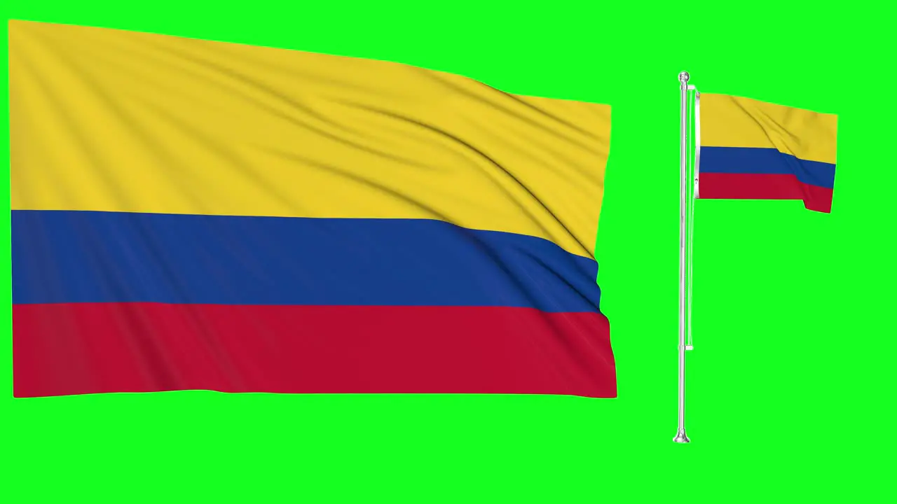 Green Screen Waving Colombia Flag or flagpole