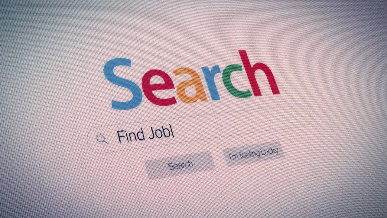 typing word find a job on the browser clicking search