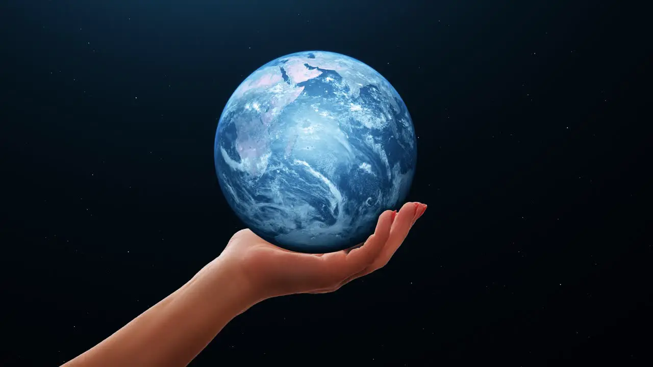 Hand woman holding world globe