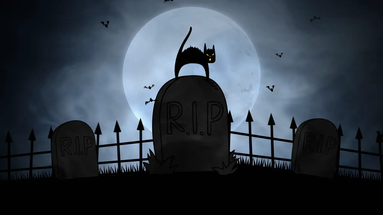 Halloween background animation with cat on grave