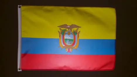 Studio Shot Of Flag Of Ecuador Flying Against Black Background