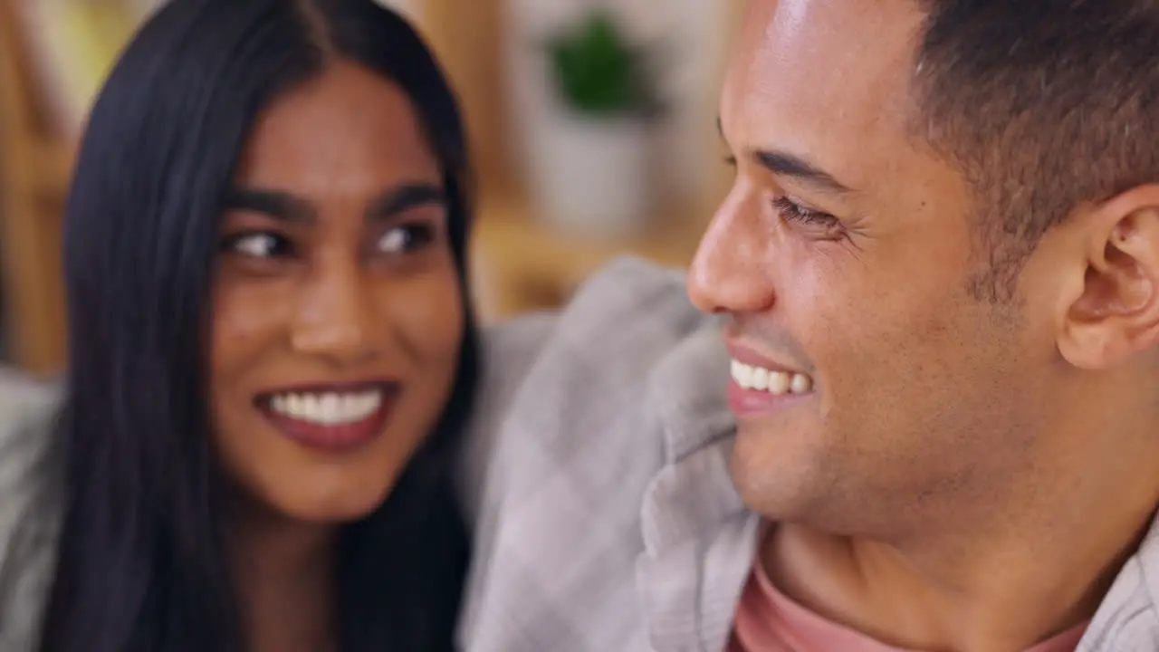 Laughing happy couple and face on selfie