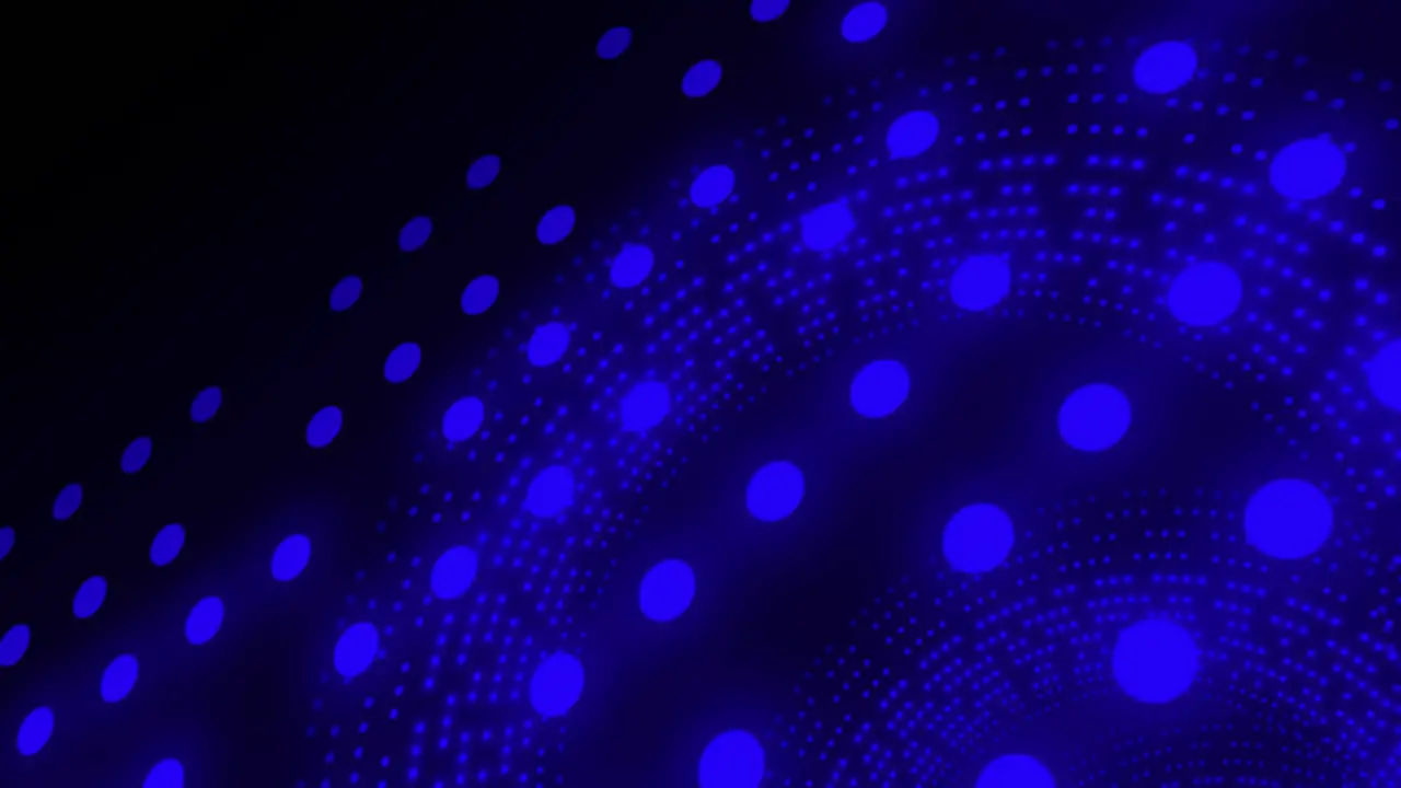 Animation of spinning blue glowing circles on black background