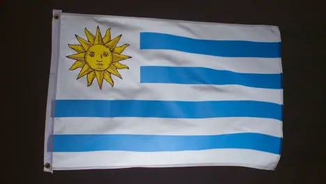 Studio Shot Of Flag Of Uruguay Flying Against Black Background