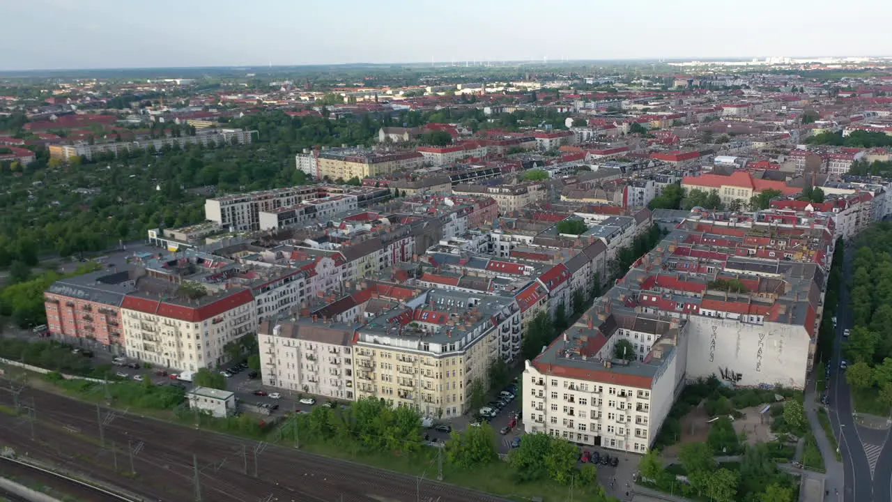 Aerial view of blocks of residential town buildings in urban neighbourhood High angle view of city Berlin Germany