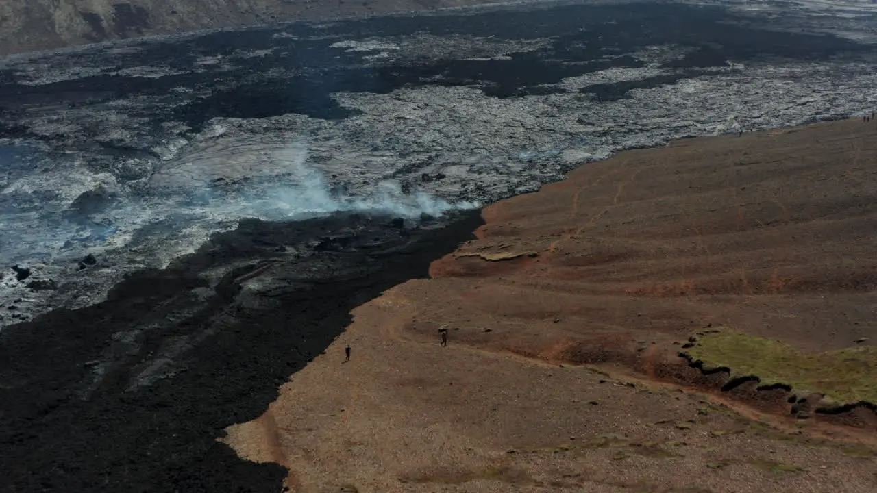 Aerial panoramic view of huge lava field Mass of material erupted from volcano Fagradalsfjall volcano Iceland 2021